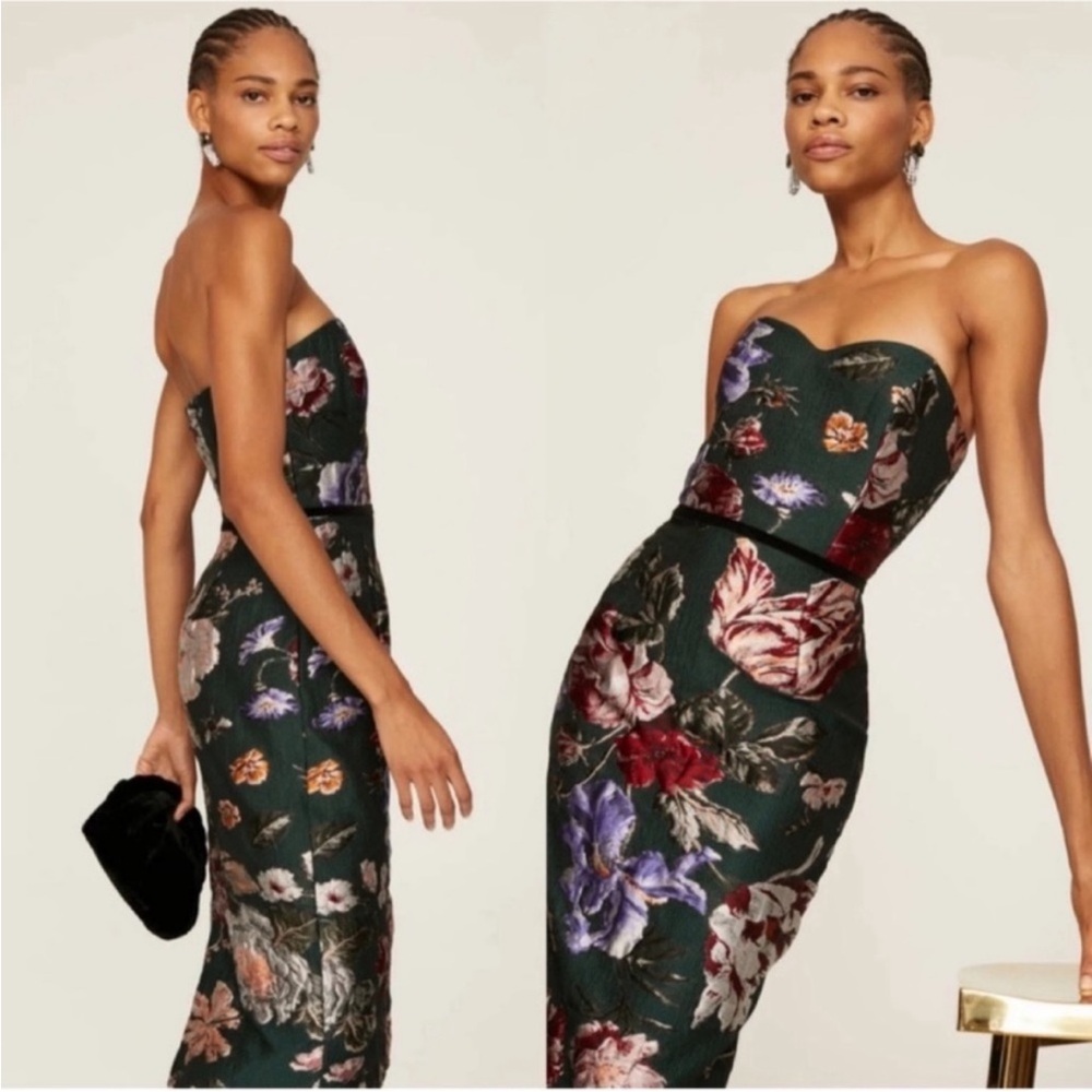 Marchesa Notte Strapless Floral Midi Dress size 12 - Picture 4 of 9